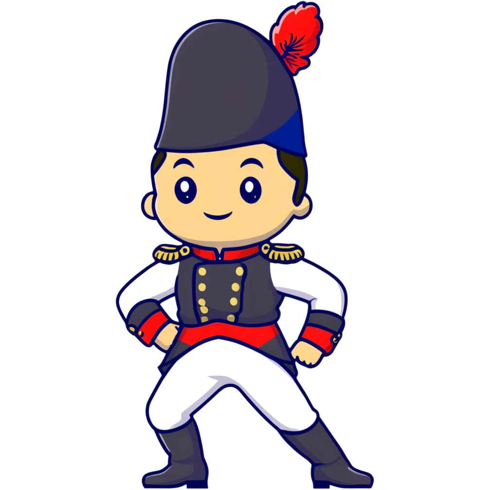 Napoleon Bonaparte in his iconic military uniform and bicorne hat dancing the Macarena dance emoji
