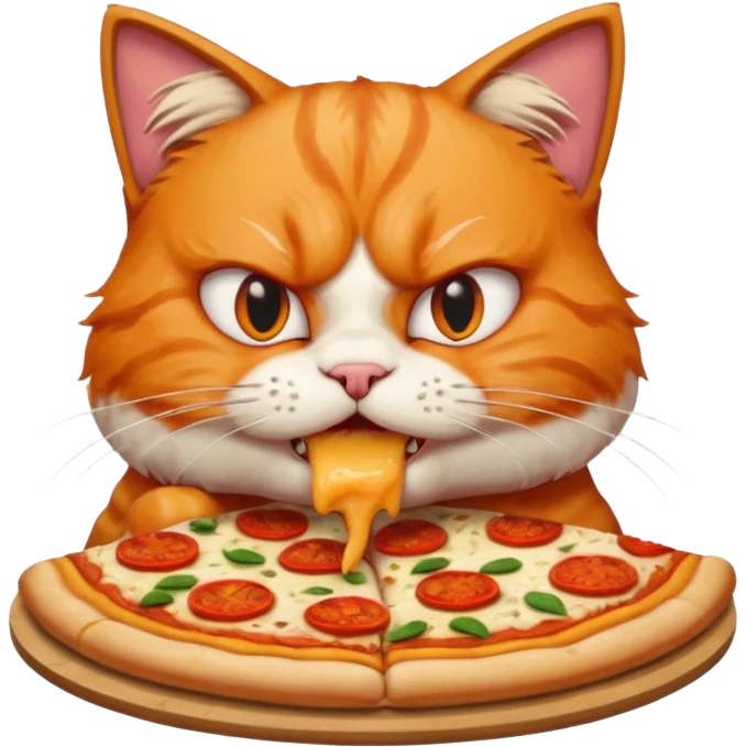 portrait bust-up of an angry cat eating pizza emoji