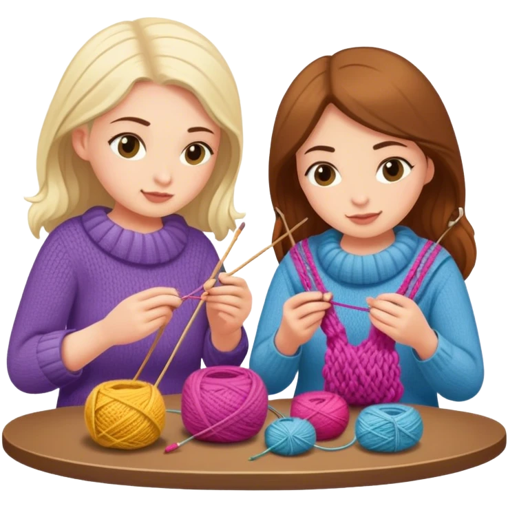 Two girls knitting on their separate projects  emoji