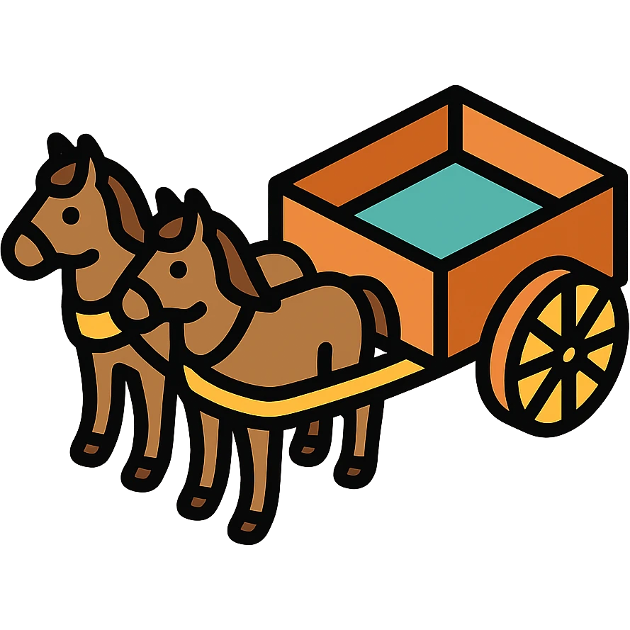 horses pulling a cart, isometric view emoji