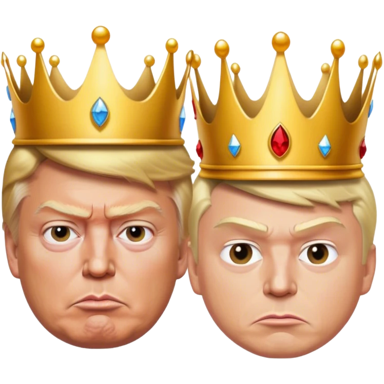 Orange Donald Trump, scowling, and Elon Musk wearing a king crown emoji