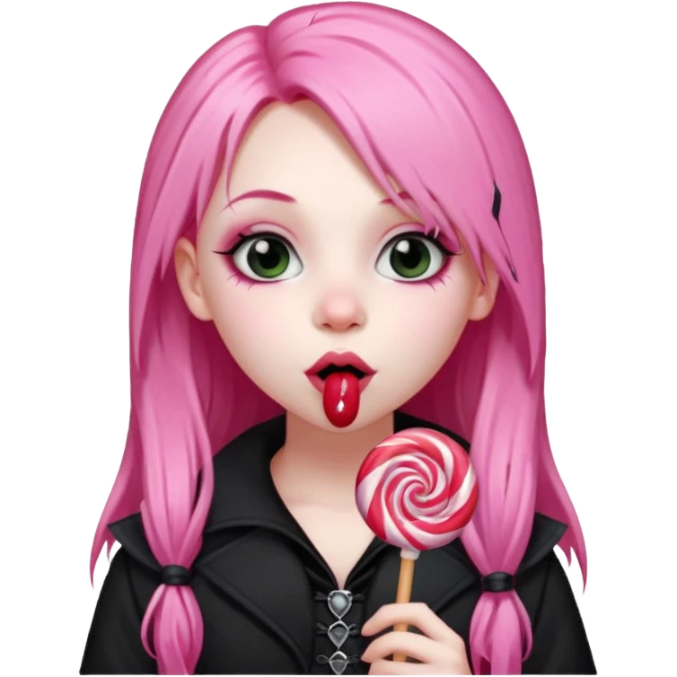 Cute Goth girl with long pink hair licking a lollipop  emoji