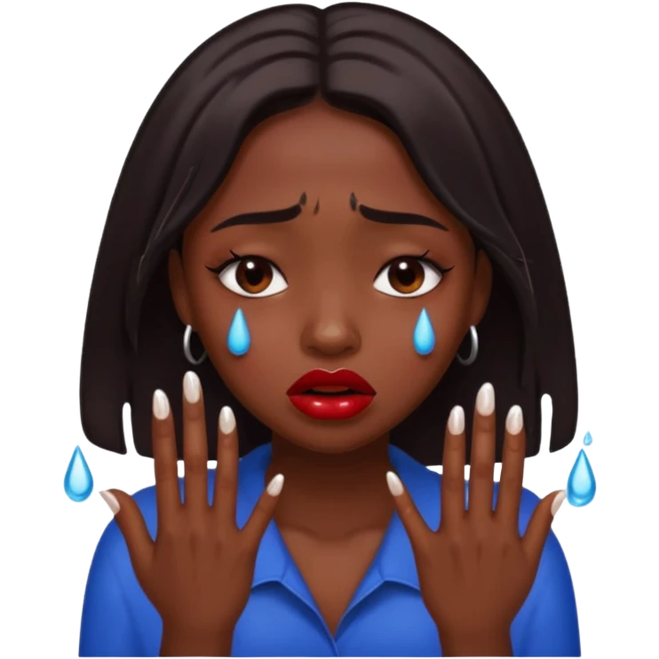 dark skin girl, dark red lipstick, nails very beautiful crying emoji