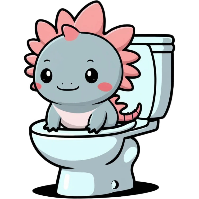 cartoon axolotl sitting on a toilet minimal details emoji
