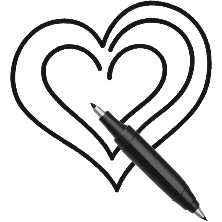 black ink pen stroke with heart shape emoji