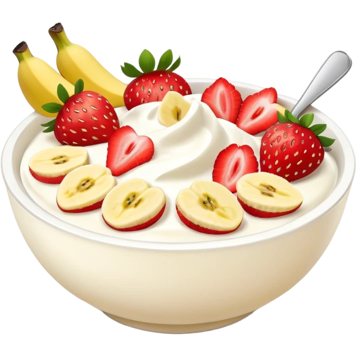 Yogurt bowl with strawberries and banana pieces emoji