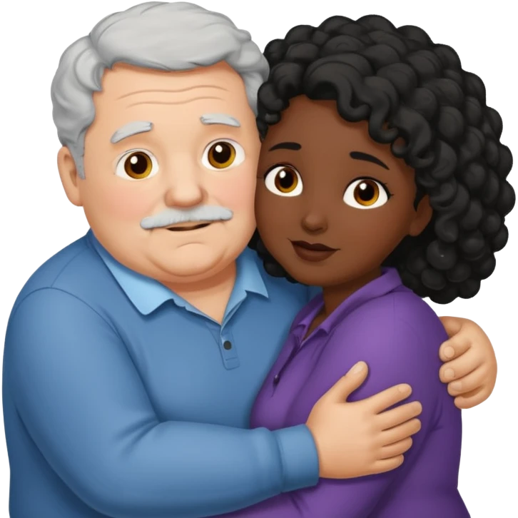  Old White  fat man no hiar hugging dack skin curly hair woman emoji