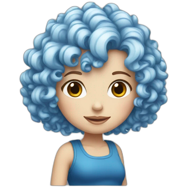 white girl with blue curly hair emoji