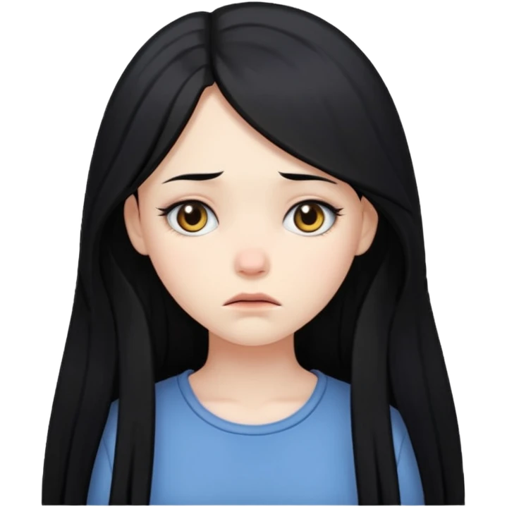 pale girl with long black hair sad expression emoji