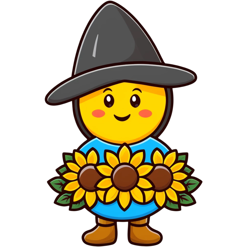 Happy Ukrainian emoji with sunflower and traditional Ukrainian hat emoji