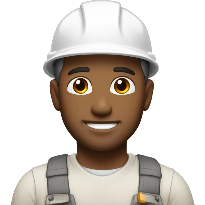 construction worker, full head shot, 3/4 view of face, white hard hat, male, adult, slight stubble, strong jawline, clear eyes visible, color palette: white, beige, gray and brown emoji