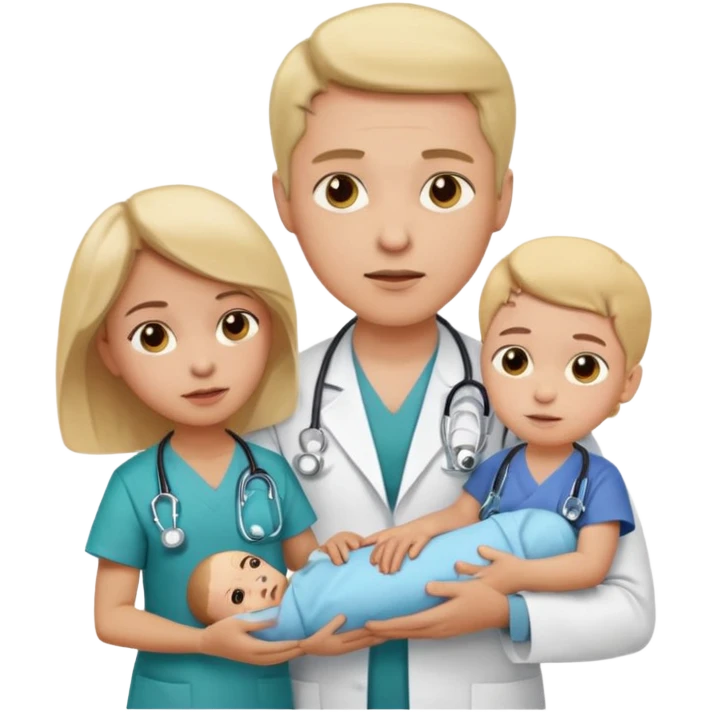 American doctor explaining to mother with sick child. for Family Medicine emoji emoji