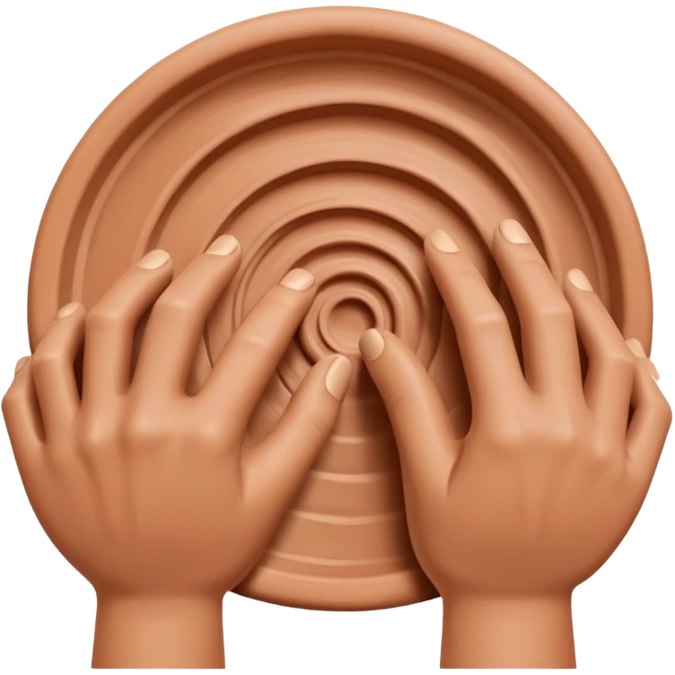hands pressing sidewalls of clay with fingers and thumbs for shaping pottery emoji