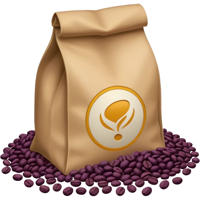 Bag of purple coffee beans lying on the floor emoji