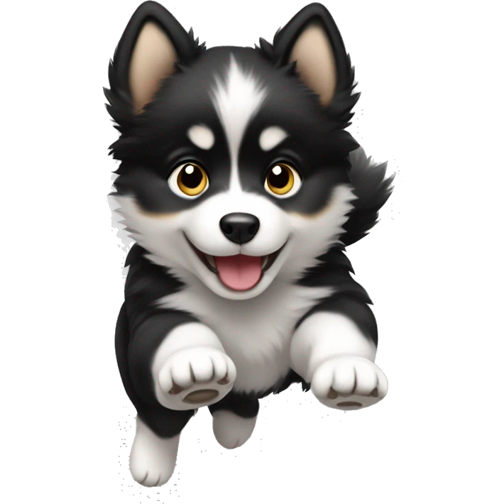black and white pomsky puppy jumping emoji