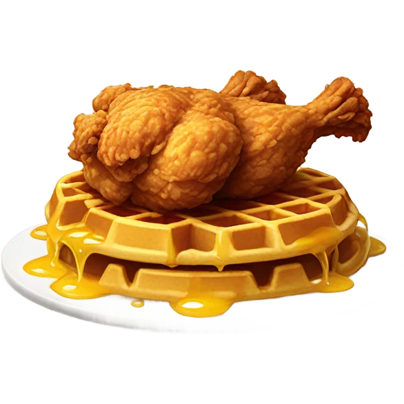 Fried chicken and waffle drizzled with maple syrup emoji