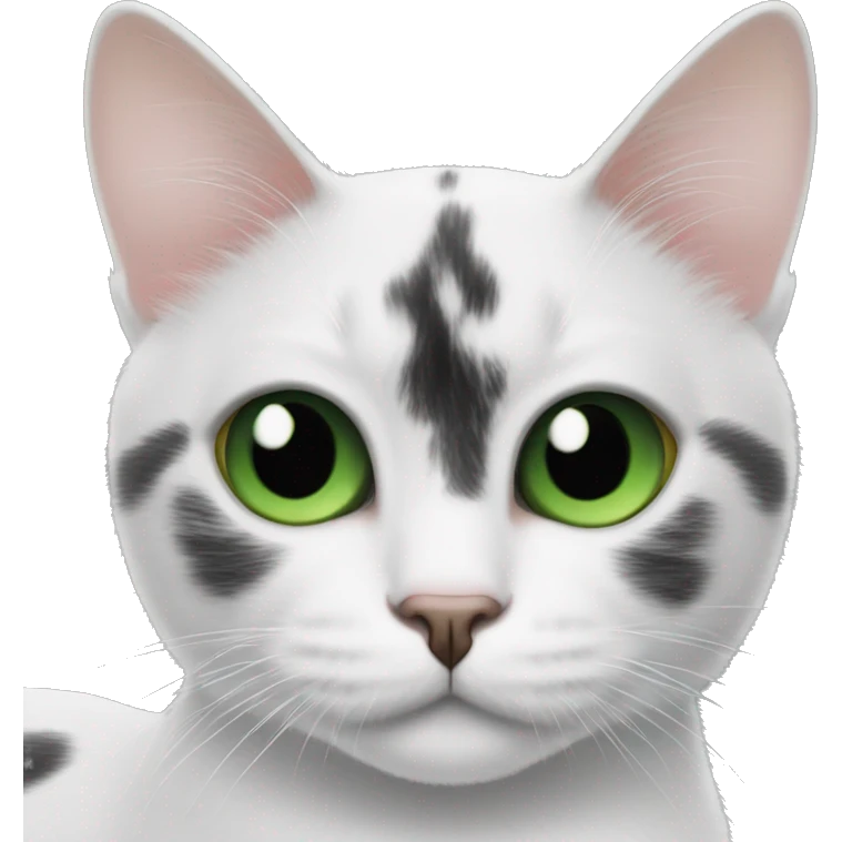 Black and white cat, black dots on both ears and only one eye with green eyes emoji