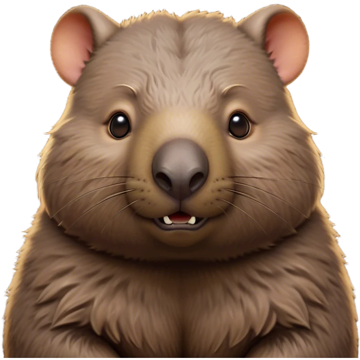 Cinematic Noble Wombat Portrait Emoji, Poised and regal, with a stout, muscular build and a dense, shaggy fur of earthy brown, deep-set soulful eyes with a hint of gruff wisdom, Simplified yet sharp and sophisticated features, highly detailed, glowing with a warm, dignified glow, high shine, intelligent and sturdy, stylized with an air of bushland majesty, focused and attentive, soft glowing outline, capturing the essence of a watchful and confident burrower, so majestic it feels as though it could plod out of the screen with effortless authority! emoji