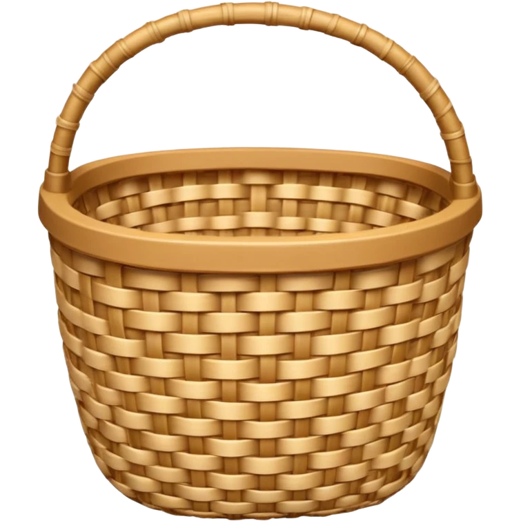 A 3D cartoon natural straw woven basket with detailed weave pattern, soft light, Memoji-style realism. emoji