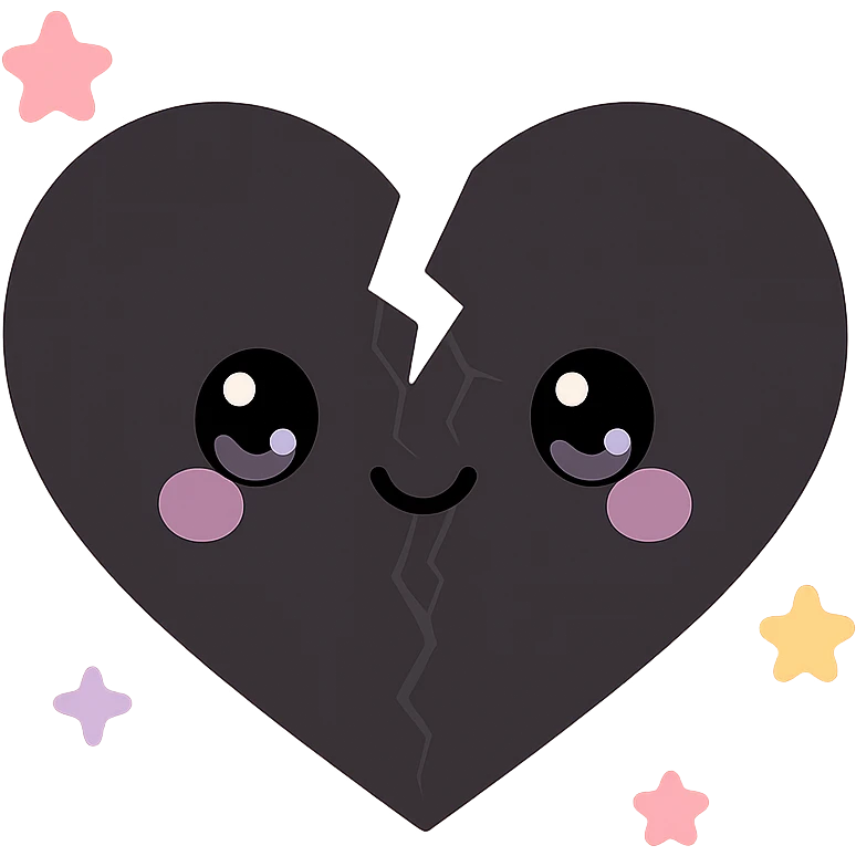 black gothic heart, shattered, ornate, dark, elegant, kawaii style emoji