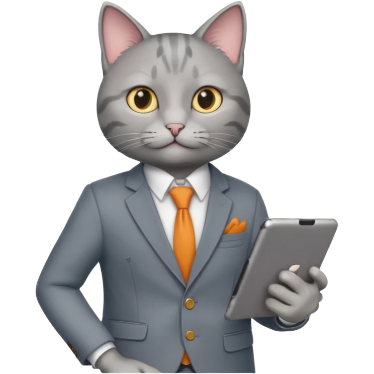 teacher cat tech smart appearance gray cat in blazer with ipad with different clothesthe same cat emoji