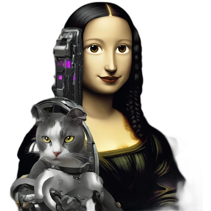 Mona Lisa in cyber punk style with one metal arm emoji