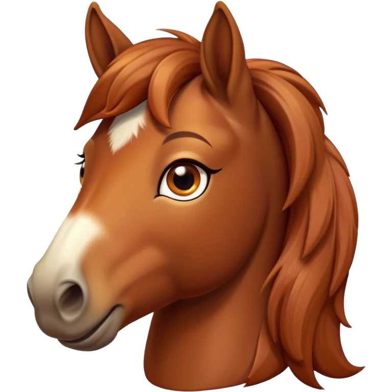 Cinematic Cute Chestnut Horse Portrait Emoji, Head tilted playfully and inquisitively, showcasing a glossy chestnut fur with a vibrant sheen and gentle, expressive amber eyes, Simplified yet irresistibly adorable features, highly detailed, glowing with a warm, friendly glow, high shine, affectionate and spirited, stylized with a touch of whimsy, bright and endearing, soft glowing outline, capturing the essence of a mischievous yet loving horse, so playful it feels like it could prance out of the screen and into your arms! emoji