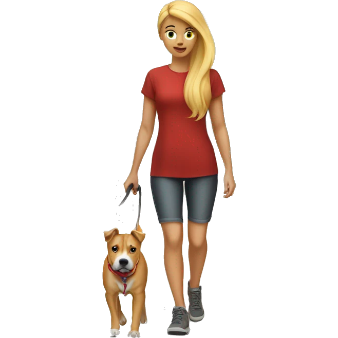Blonde girl walking red amstaff emoji