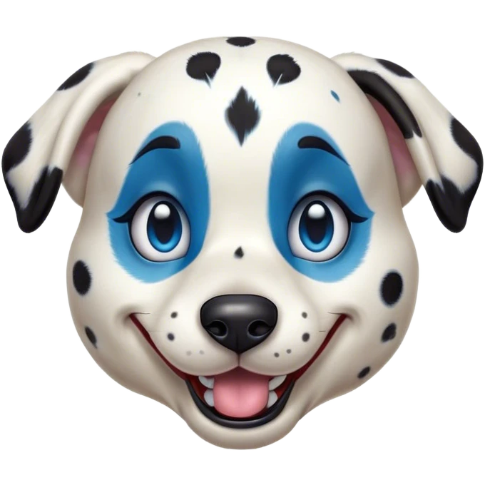 Cinematic Comical Harlequin Dalmatian Portrait Emoji, Head tilted dramatically with an exaggeratedly shocked or amused expression, featuring a striking Fur of predominantly white with vivid black patches, wide, expressive blue eyes filled with playful disbelief, Simplified yet hilariously expressive features, highly detailed, glowing with a slightly sassy glow, high shine, dramatic yet playful, stylized with an air of cheeky charm, bright and endearing, soft glowing outline, capturing the essence of a spirited and over-the-top guardian, so meme-worthy it feels like it could side-eye its way into internet fame instantly! emoji