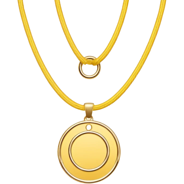 A simple yellow thread with two small gold circular pendants. Minimal line art style, clean and elegant. emoji