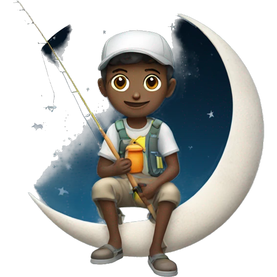 Boy on the moon while fishing emoji