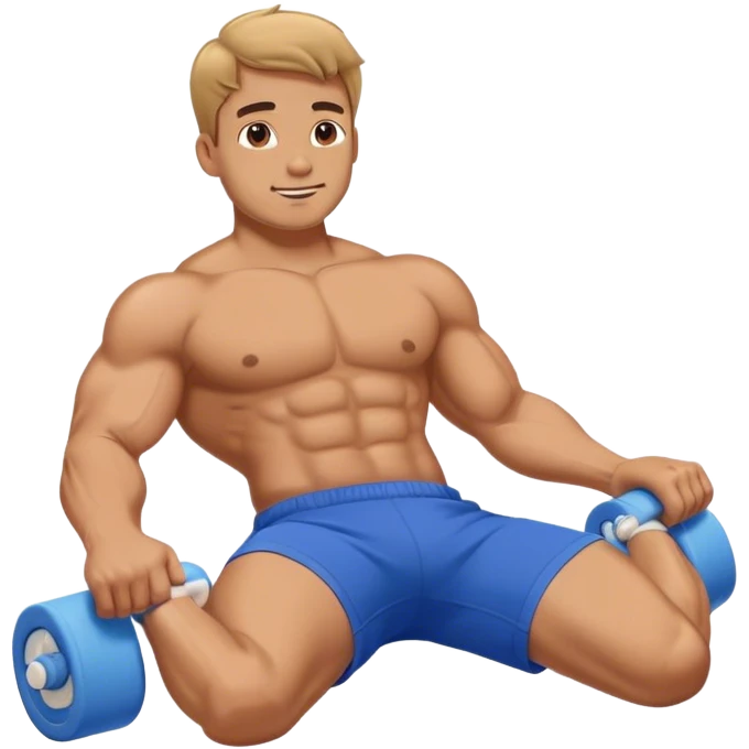 buff guy blue shorts lying down foam-roller emoji
