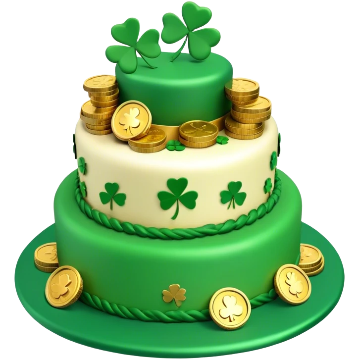 Green and gold st. Patrick's day cake, 3D emoji