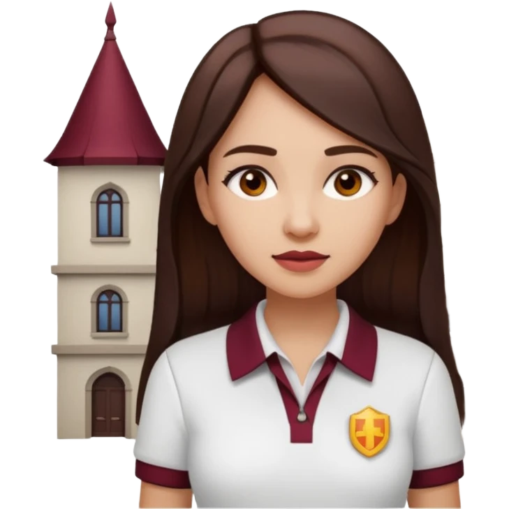 architect woman light skinned dark brown hair in WHITE POLO, long hair but then wearing proper architeture attire maroon touch of colors emoji