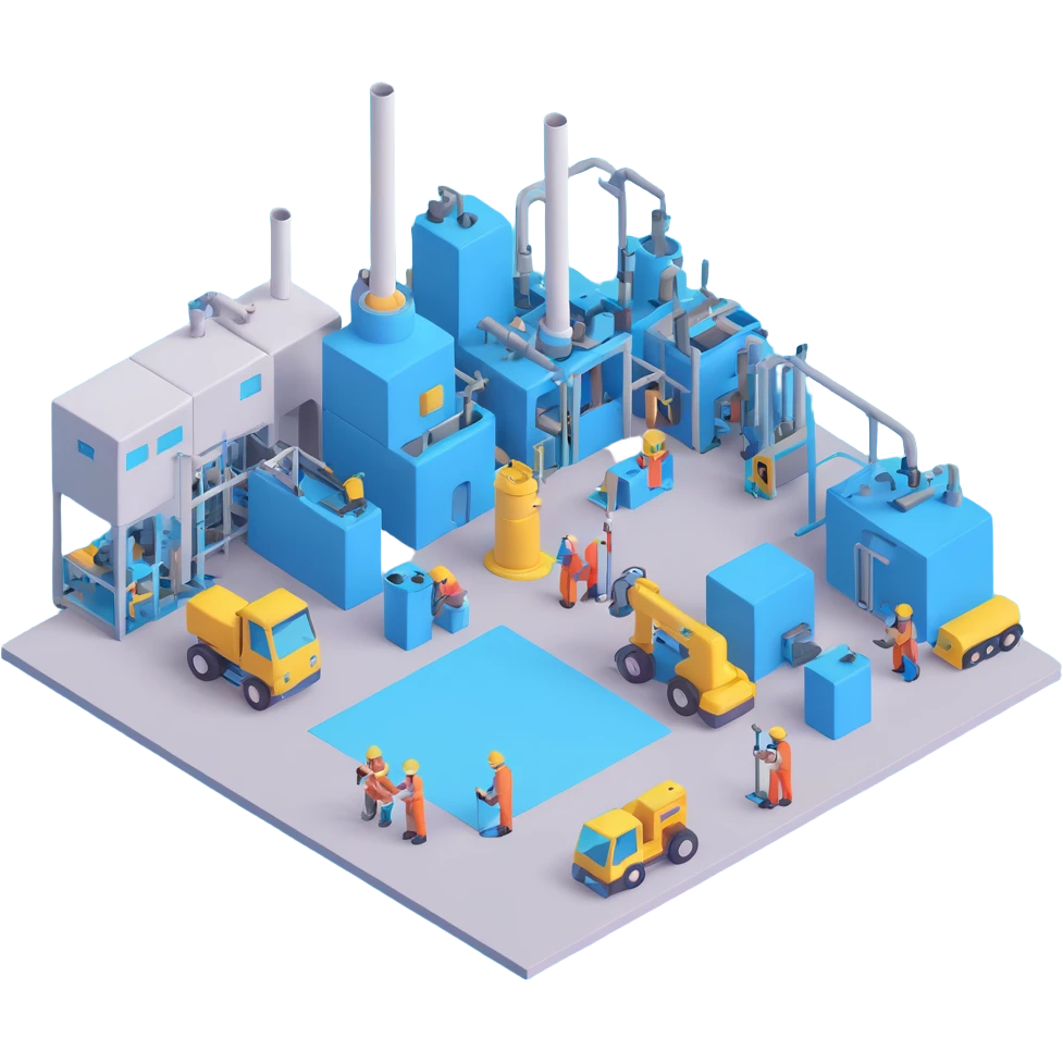 factory floor with industrial equipment and workers emoji