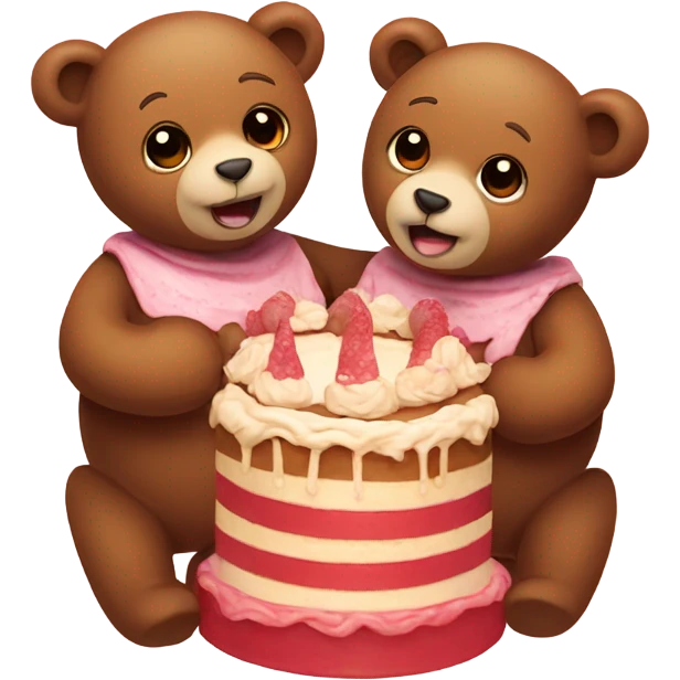 two teddy bears hugging with cake on their mouths emoji