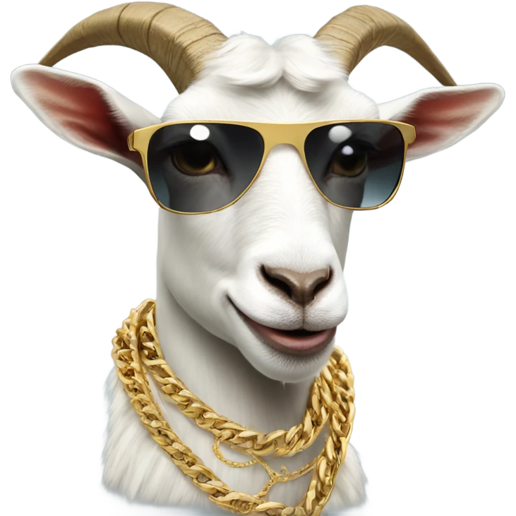 Goat wearing gold chain and sunglasses emoji