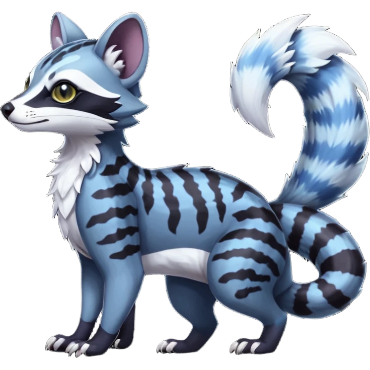 Colorful dark tropical exotic cute cool beautiful shiny beautiful fantasy-civet-genet-sergal-Protogen-vernid-Gryphon-Cacomistle-Trico-oncilla-animal-Fakémon-hybrid-fursona (full body) emoji