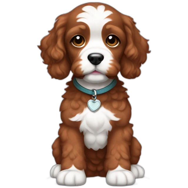 Full body reddish brown baby cockapoo with white patch on chest emoji