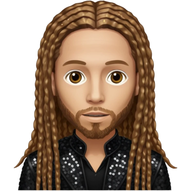 Brian Head Welch from Korn with long light brown hair, light skin, black sequin outfit emoji