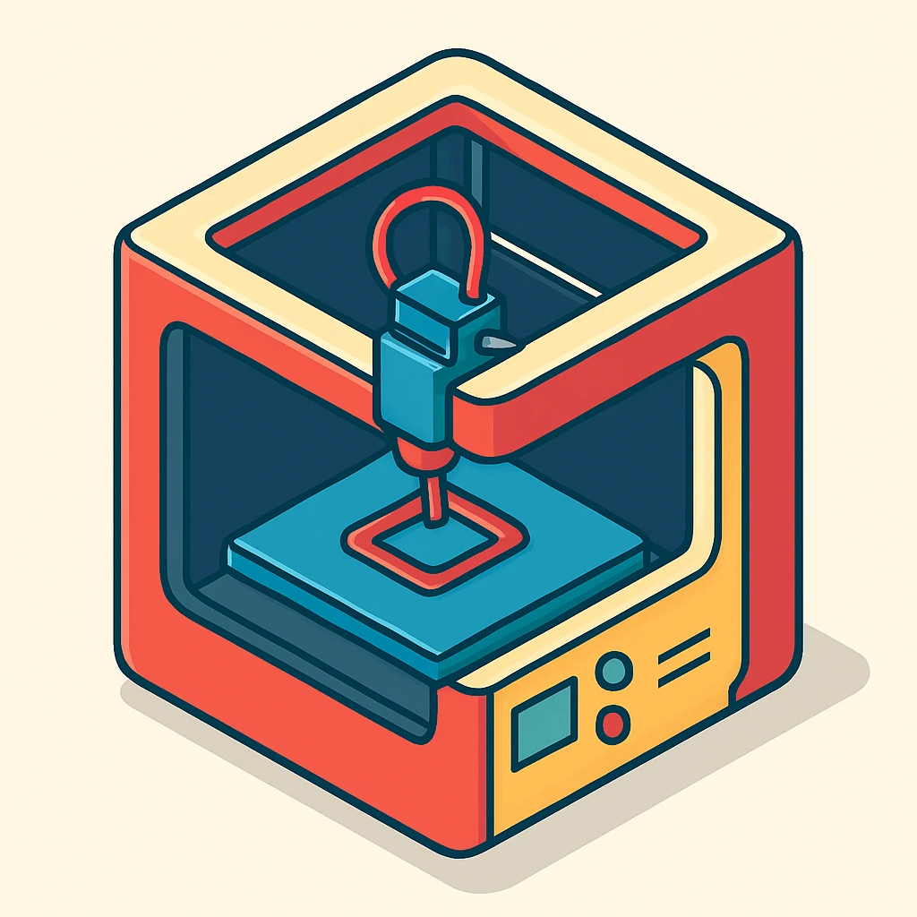 isometric view of a colorful and modern 3D printer emoji