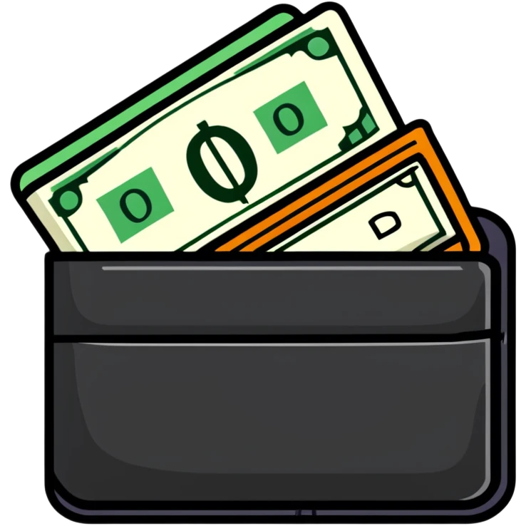 sleek black leather wallet open with exactly one dollar bill visible inside emoji