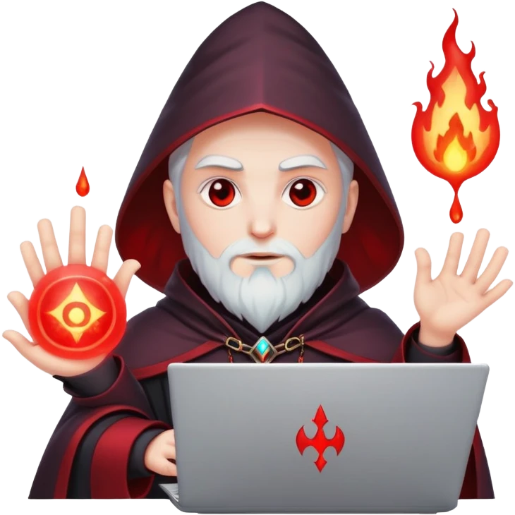 dark wizzard with a red aura coding on a laptop emoji