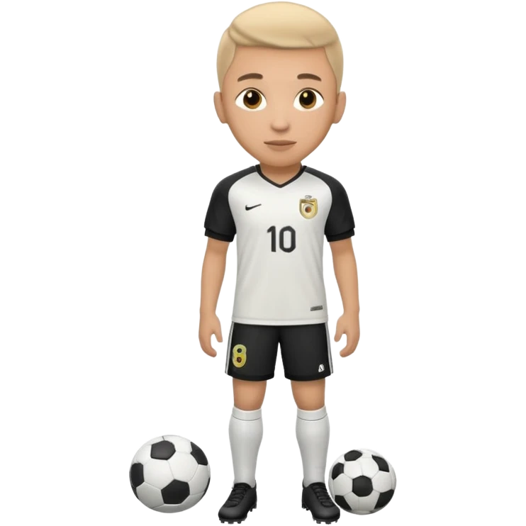 Apple iOS emoji style 19-20 year old soccer player standing front view, glossy 3D, stadium lights emoji