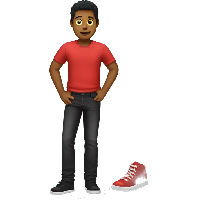 generate a boy with red shirt and black jean with yellow shoe emoji
