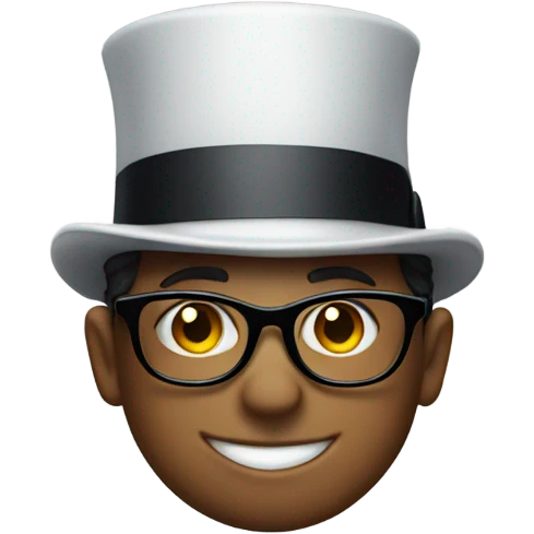 smiling boy with glasses and a top hat emoji