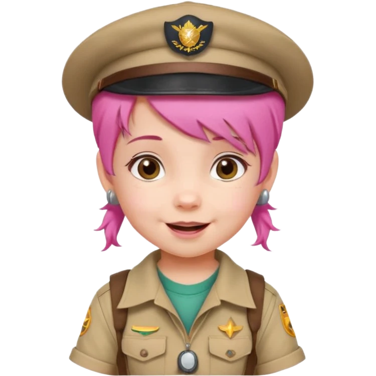 very small baby scout girl with pink hair and scout hat emoji