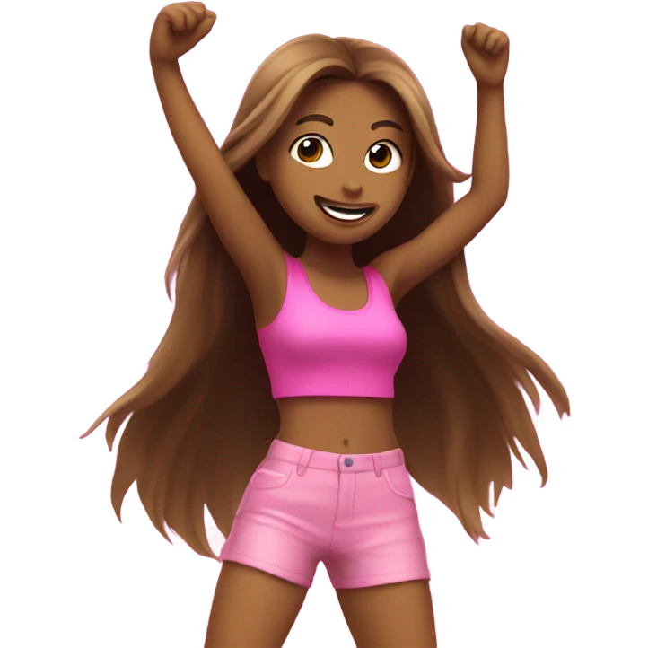 a girl with brown long hair dancing at a rave in a pink outfit emoji