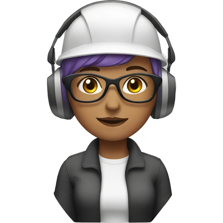 White Woman with short, purple hair wearing ear defenders  emoji