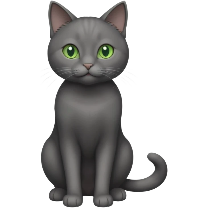full body gorgeous solid dark grey cat with green eyes, white paws and white whiskers playing emoji